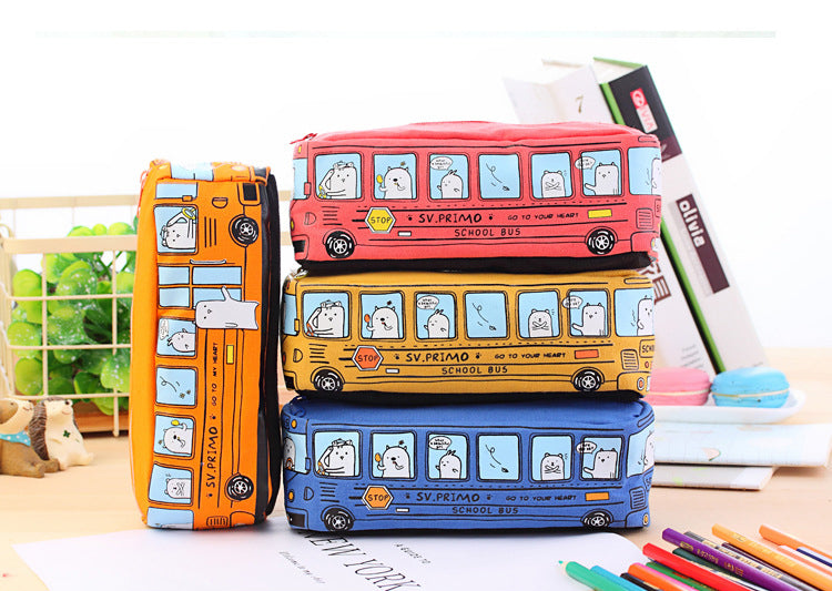 Hotutor creative student stationery small animal bus pencil bag bus pencil case canvas stationery box