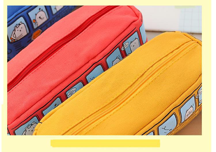 Hotutor creative student stationery small animal bus pencil bag bus pencil case canvas stationery box