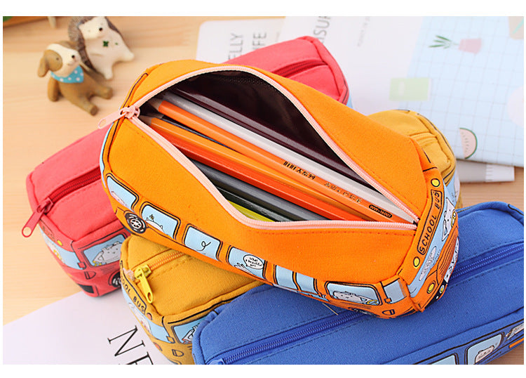 Hotutor creative student stationery small animal bus pencil bag bus pencil case canvas stationery box