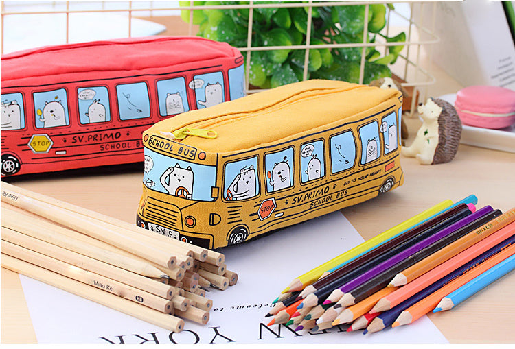 Hotutor creative student stationery small animal bus pencil bag bus pencil case canvas stationery box